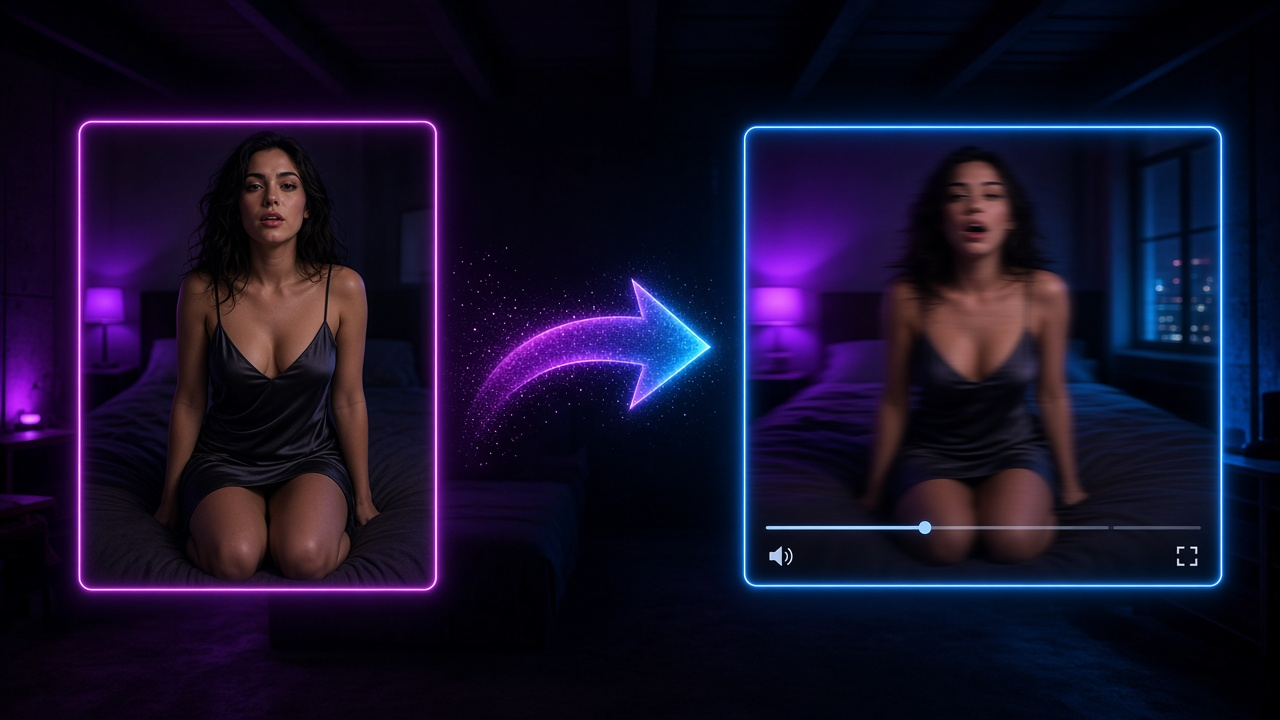 Editorial composition suggesting an adult still image prepared for image-to-video animation